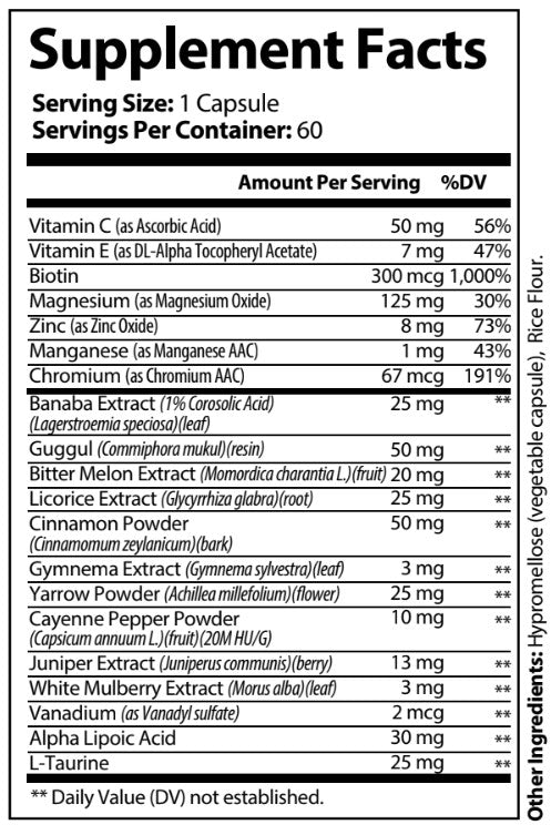 ODF Supplement Facts - Blood Sugar Ultra