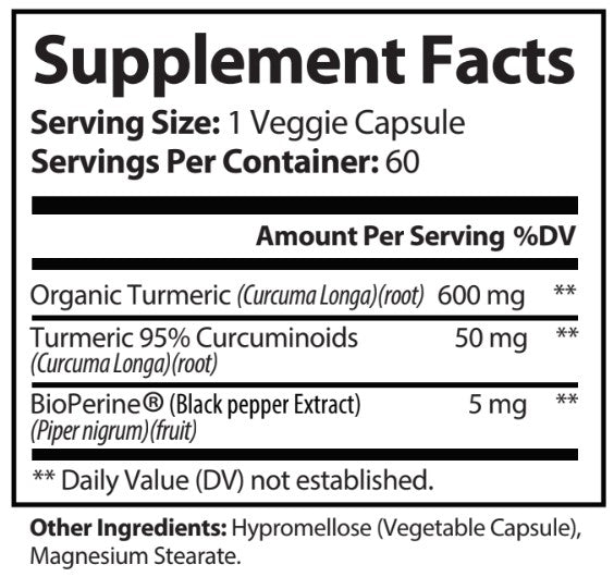 ODF Supplement Facts - Turmeric w BioPerine