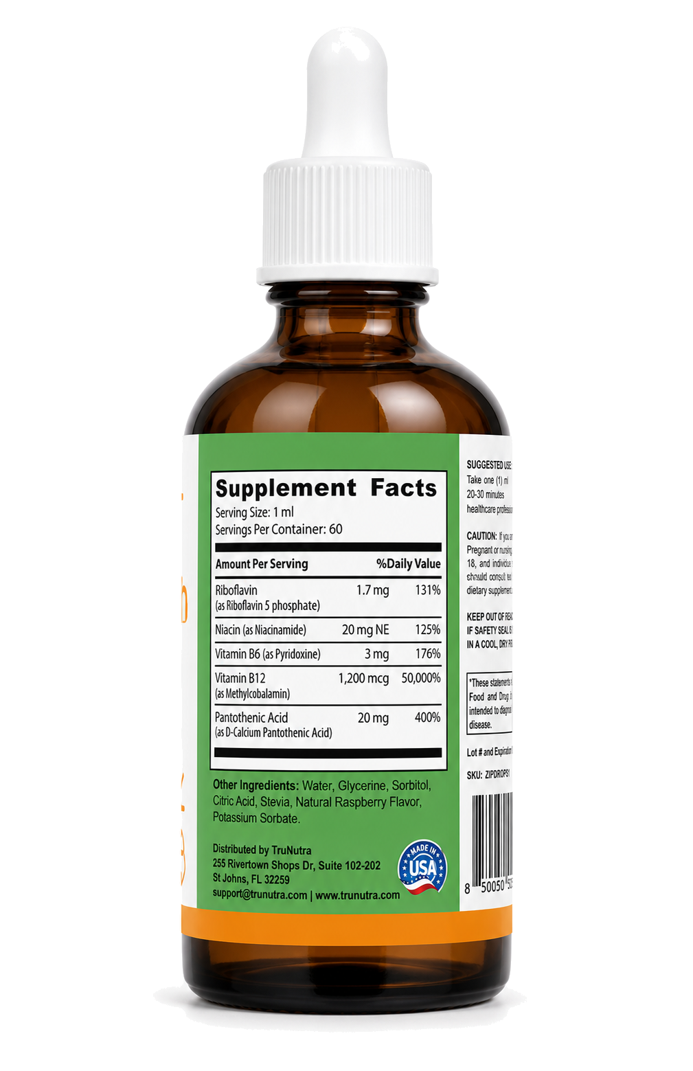 TruNutra Zip Drops dropper bottle back
