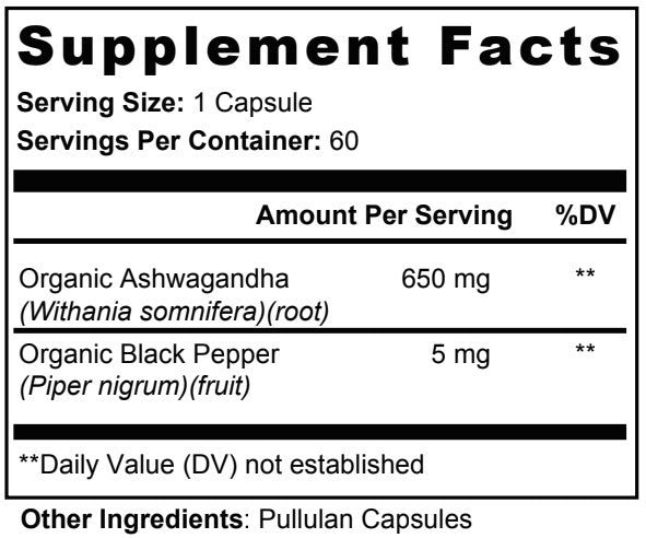 TruNutra Ashwagandha ingredient label from On Demand Fulfillment