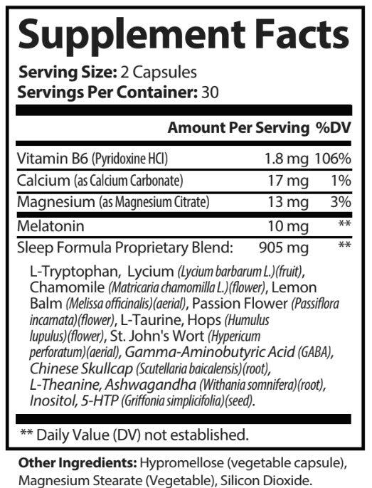 TruNutra Sleep Ease Duo ingredient label from On Demand Fulfillment